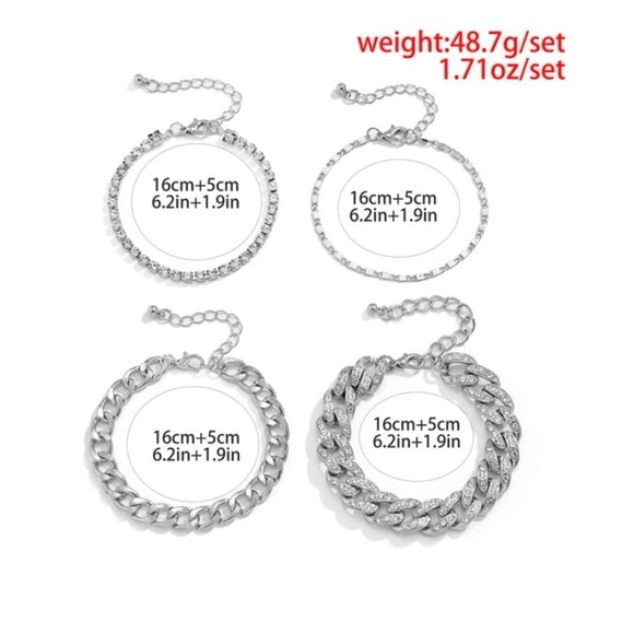 4 pcs Rhinestone Cuban Link Chain Bracelets - Picture 5 of 10